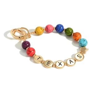 Multicolor Semi-Precious Natural Stone Beaded 'Texas' State Keychain Bracelet
